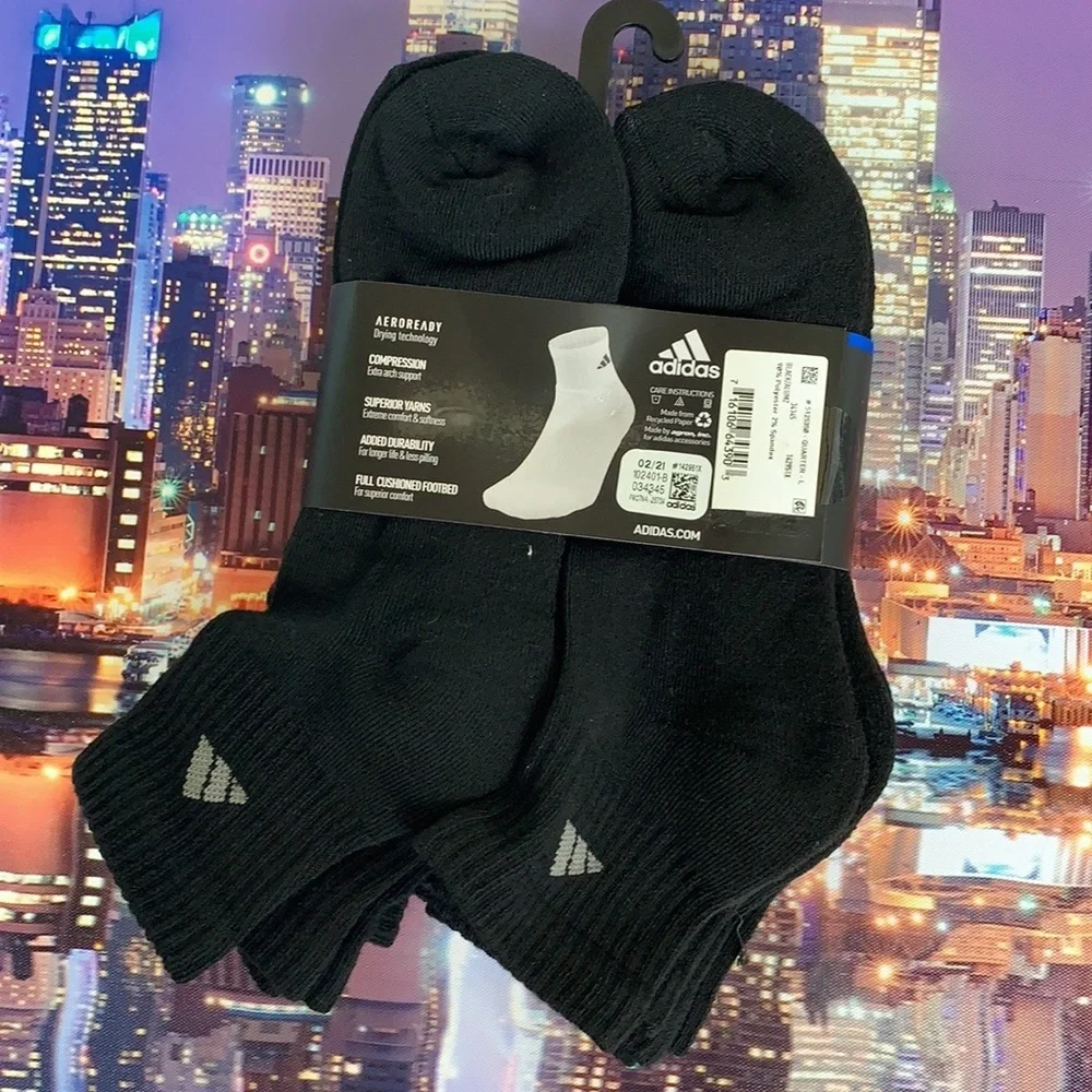 ADIDAS MEN’S CUSHIONED 6 pair QUARTER SOCKS
